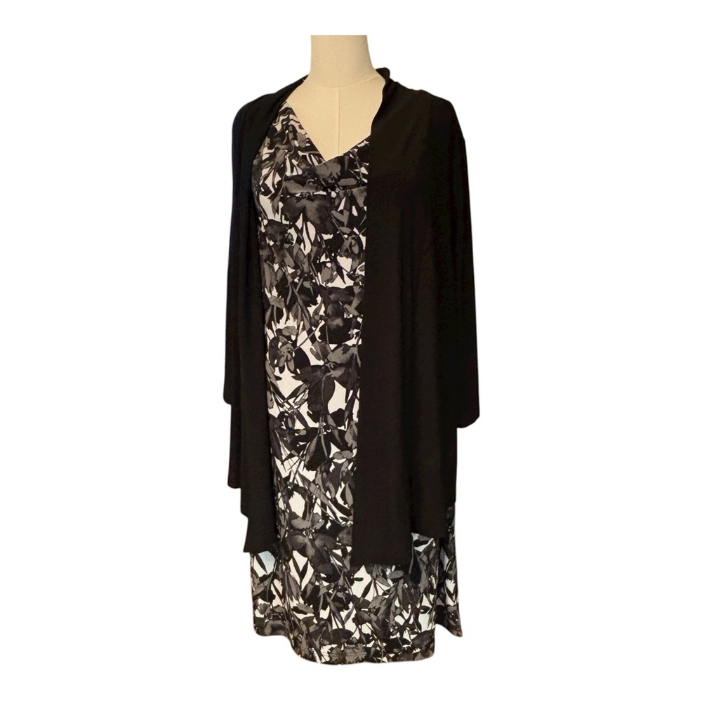 db Established 1962 Dress with Attached Jacket Black Gray & White Floral Stretch